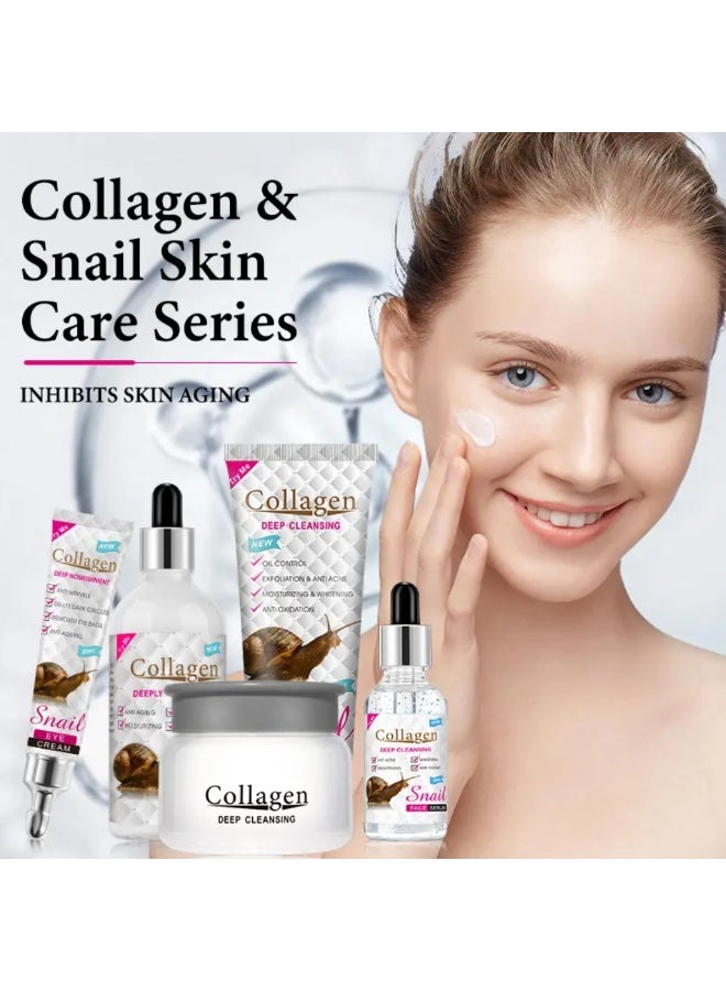Aichun beauty Collagen & Snail Skin Care Set, Collagen Snail Mucin Skincare Set with Collagen Facial Wash Facial Serum Eye Cream Face Cream & Body Serum, Anti-Aging Moisturizing Whitening Anti-Wrinkle Skin Care Sets - Image 2